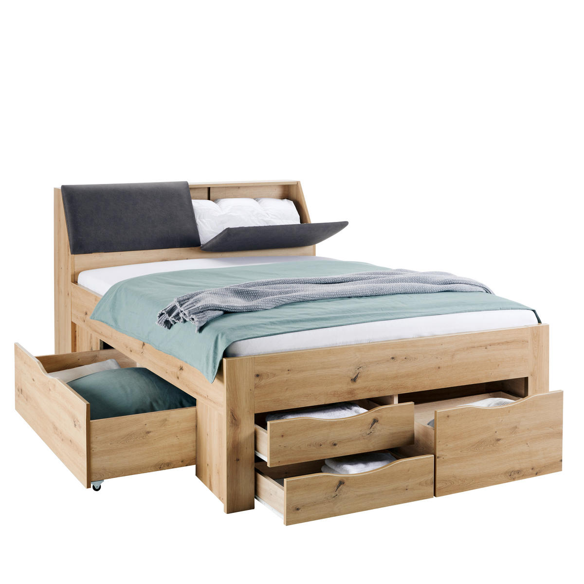 POSTELJA S PREDALOM 140 cm   x 200 cm  , hrast artisan  - siva/hrast artisan, Konvencionalno, leseni material/tekstil (237,5/145,6/103,8cm) - Carryhome