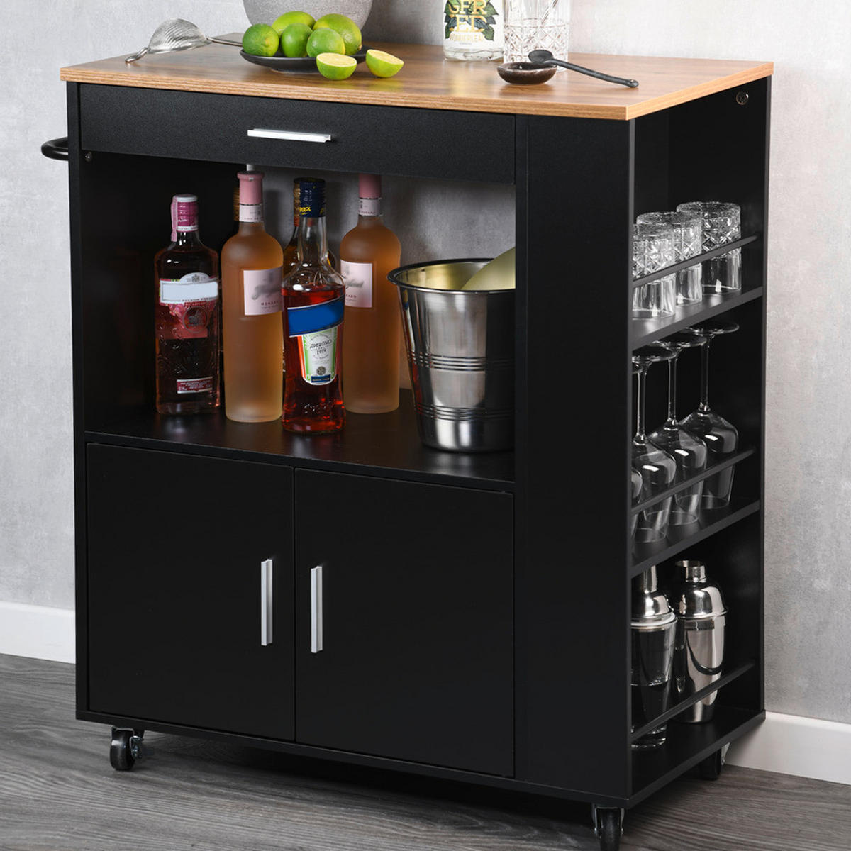 SERVIERWAGEN in Anthrazit, Eichefarben  - Eichefarben/Anthrazit, Basics, Holz/Holzwerkstoff (75/40/88cm) - Kesper