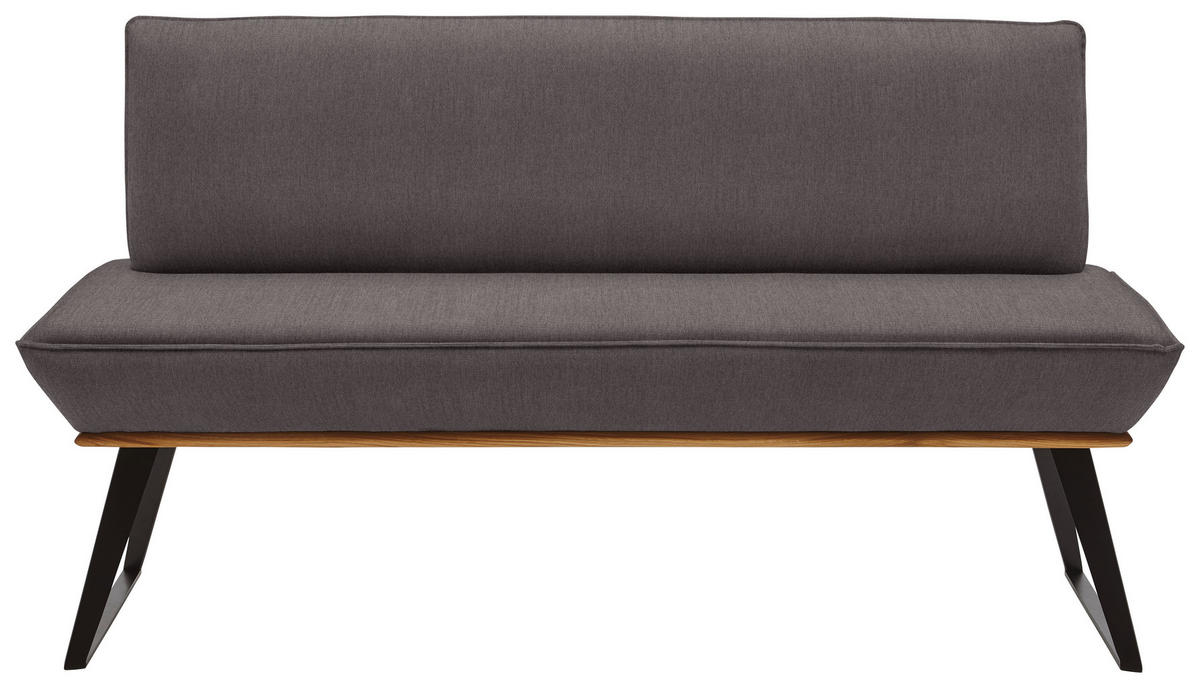 SITZBANK 180/87/64 cm Webstoff Schwarz, Eichefarben, Dunkelbraun Eiche massiv Metall  - Eichefarben/Dunkelbraun, Design, Holz/Textil (180/87/64cm) - Voleo