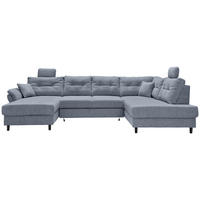 WOHNLANDSCHAFT Hellblau Chenille  - Schwarz/Hellblau, MODERN, Holz/Textil (176/338/206cm) - Livetastic