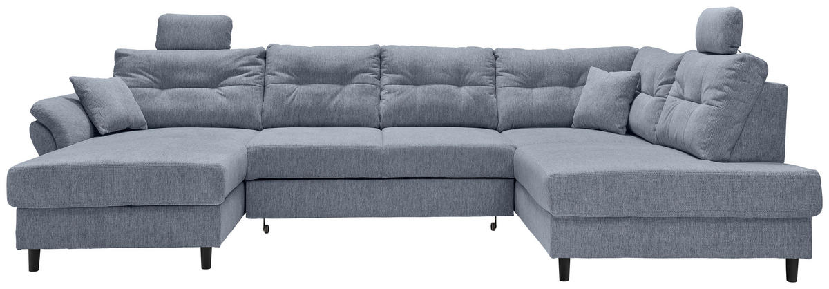 WOHNLANDSCHAFT Hellblau Chenille  - Schwarz/Hellblau, MODERN, Holz/Textil (176/338/206cm) - Livetastic