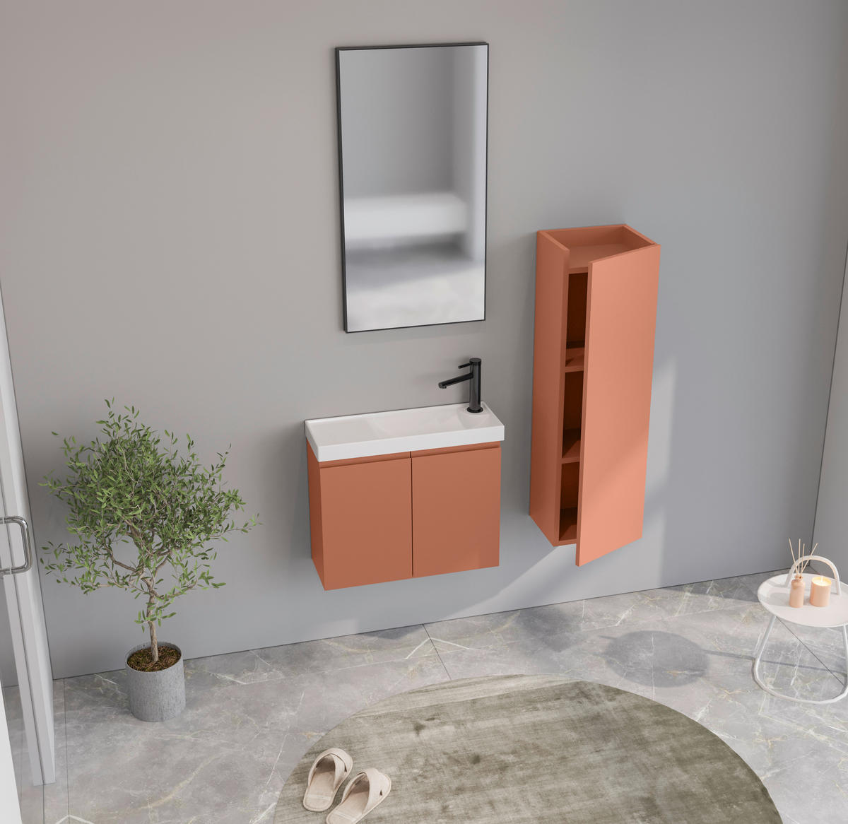 BADEZIMMER 3-teilig  in  - Weiß Hochglanz/Orange, MODERN, Keramik/Holzwerkstoff (60/140/22cm) - MID.YOU