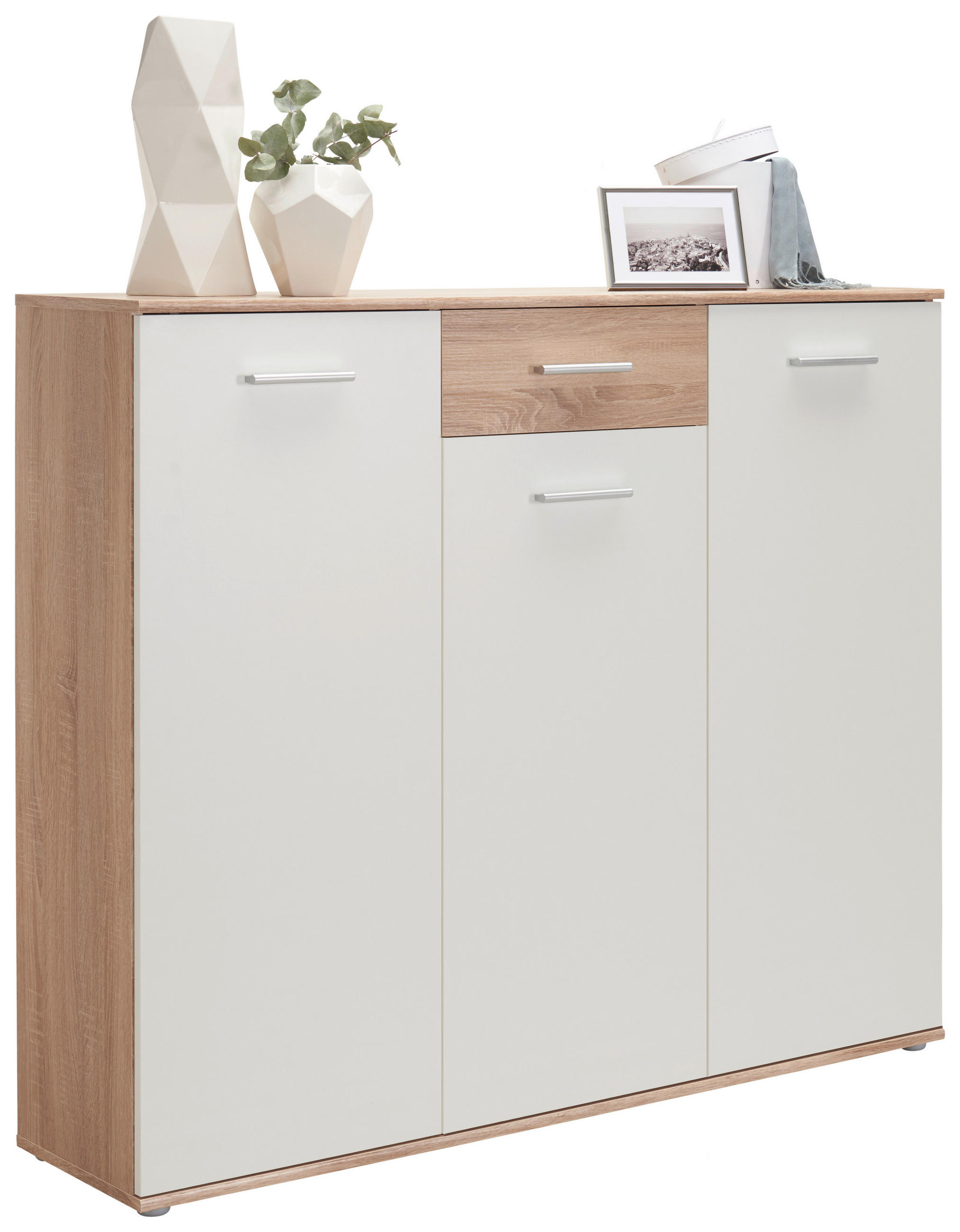 Carryhome Schuhschrank Weiß, Sonoma Eiche 136x118x36 cm