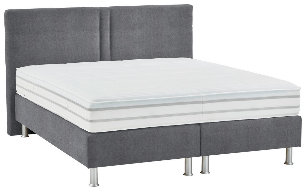 BOXSPRINGBETT 180/200 cm  in Grau  - Alufarben/Grau, Design, Kunststoff/Textil (180/200cm) - Beldomo - Sleep