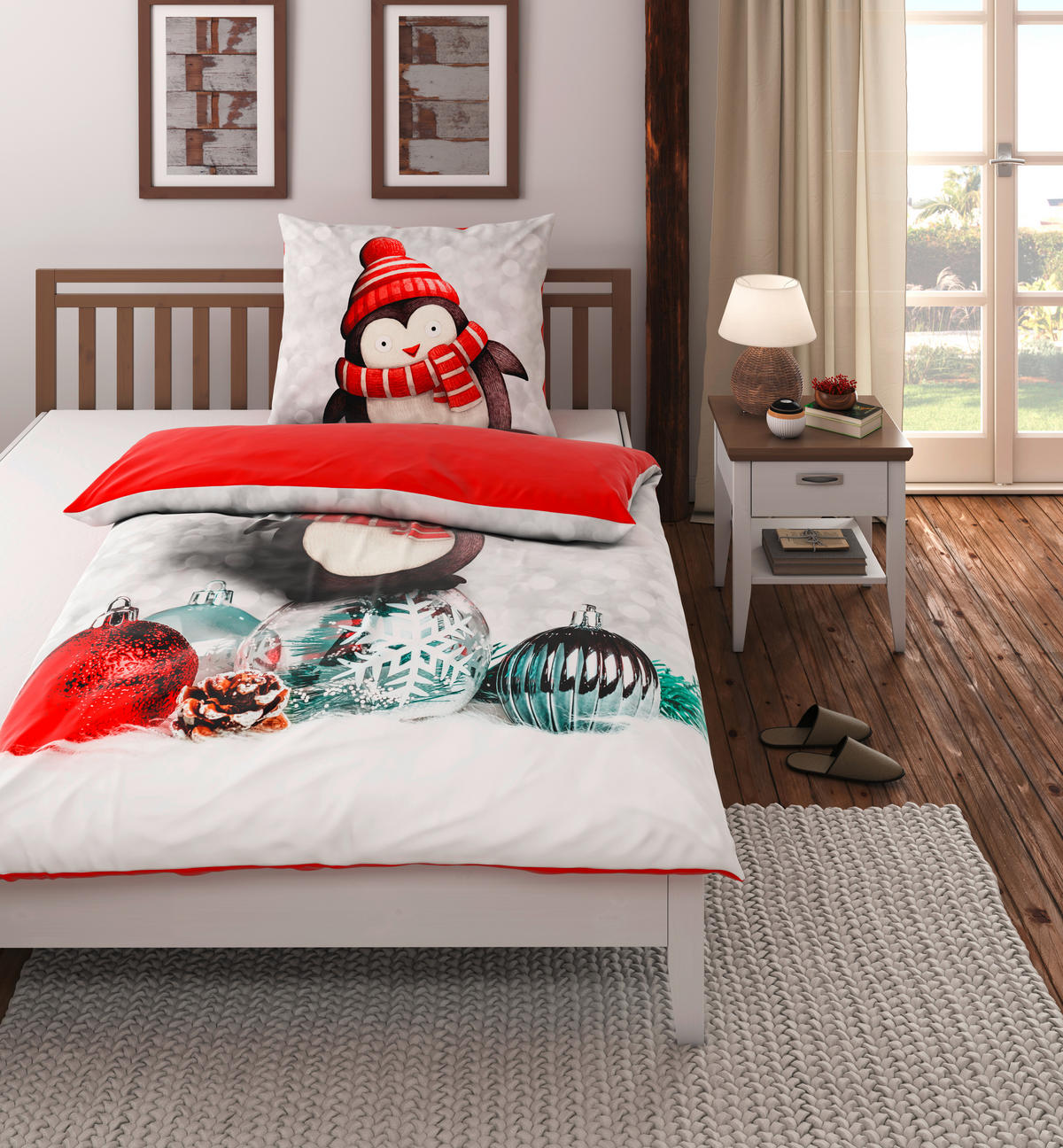 POSTELJINA SA DVA LICA Christmas Collection 140/200 cm saten siva, crvena  - siva/crvena, Osnovno, tekstil (140/200cm) - X-Mas