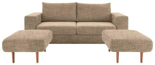 2,5-SITZER inkl. Hocker in Webstoff Braun, Beige  - Eichefarben/Beige, Design, Holz/Textil (192/96/107cm) - LOOKS by W.Joop