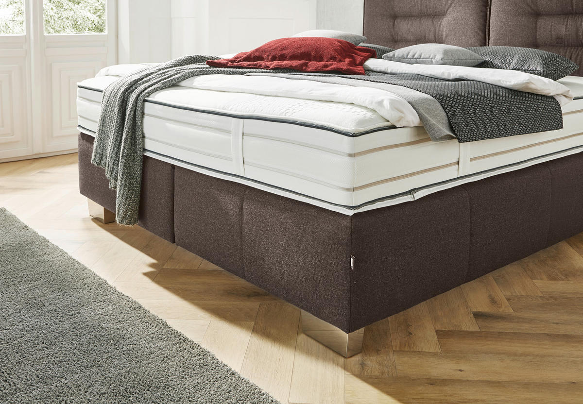 BOXSPRINGBETT 160/200 cm  in Dunkelbraun  - Chromfarben/Dunkelbraun, KONVENTIONELL, Textil (160/200cm) - Dieter Knoll