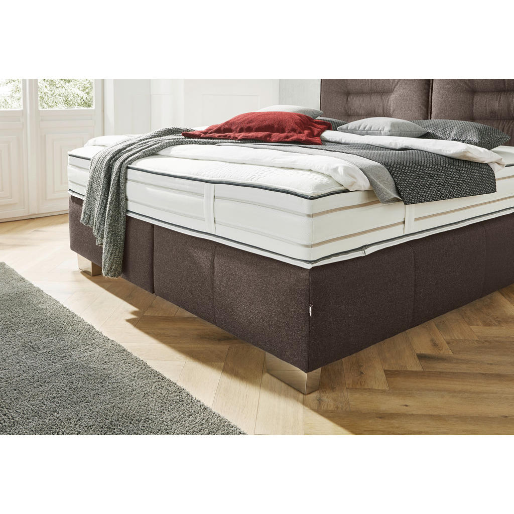 Thumbnail - Dieter Knoll Boxspringbett, Dunkelbraun, Textil, H3, 7-Zonen, Höhe ca. 27 cm, 160x200 cm, gepolstertes Kopfteil, Stoffau...
