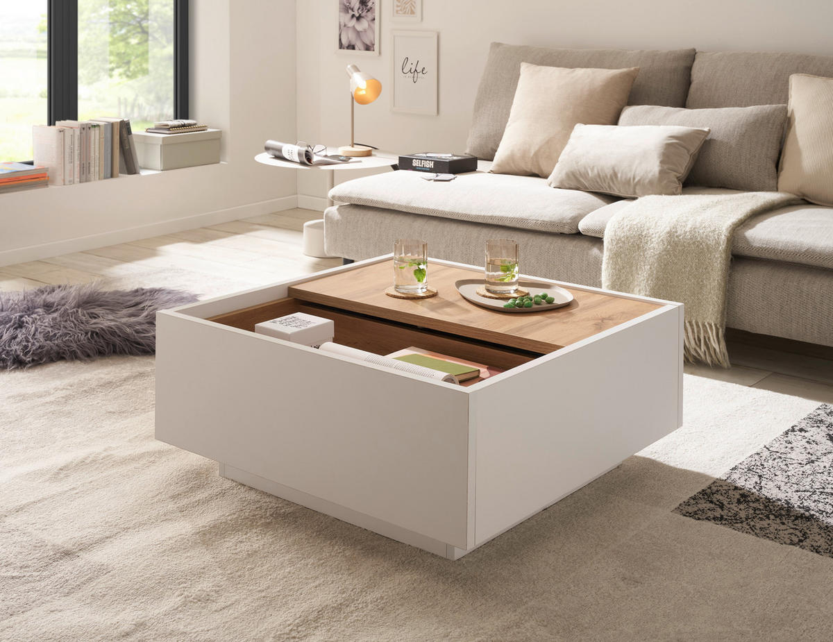 COUCHTISCH rechteckig Weiß, Eiche Wotan  - Eiche Wotan/Weiß, Design, Holzwerkstoff (75/34/75cm) - MID.YOU