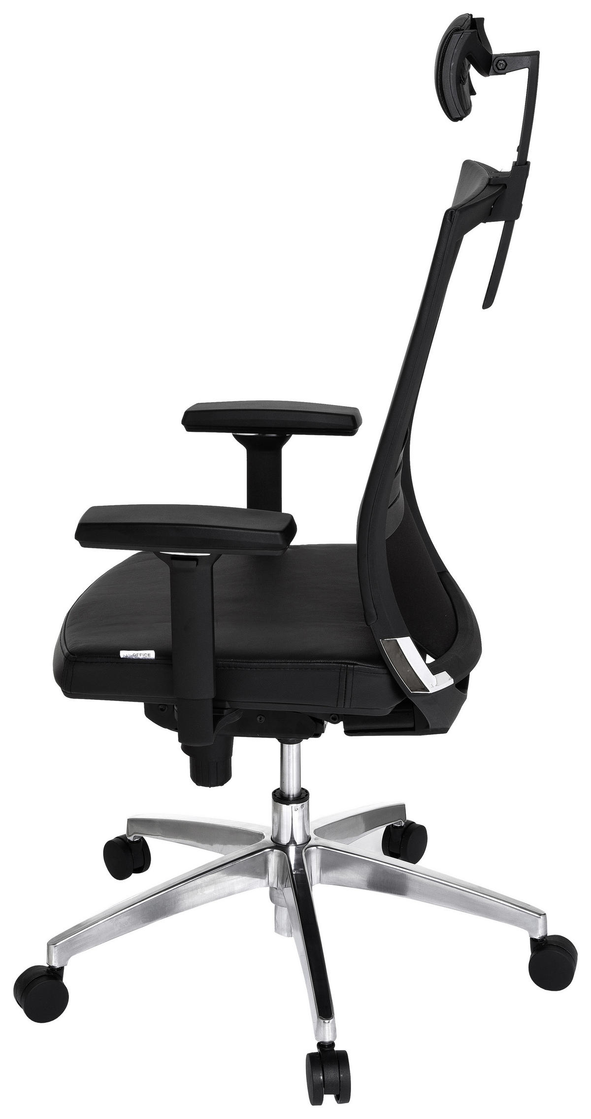 DREHSTUHL Lederlook Schwarz  - Schwarz/Alufarben, MODERN, Leder/Kunststoff (59/117/49cm) - MID.YOU