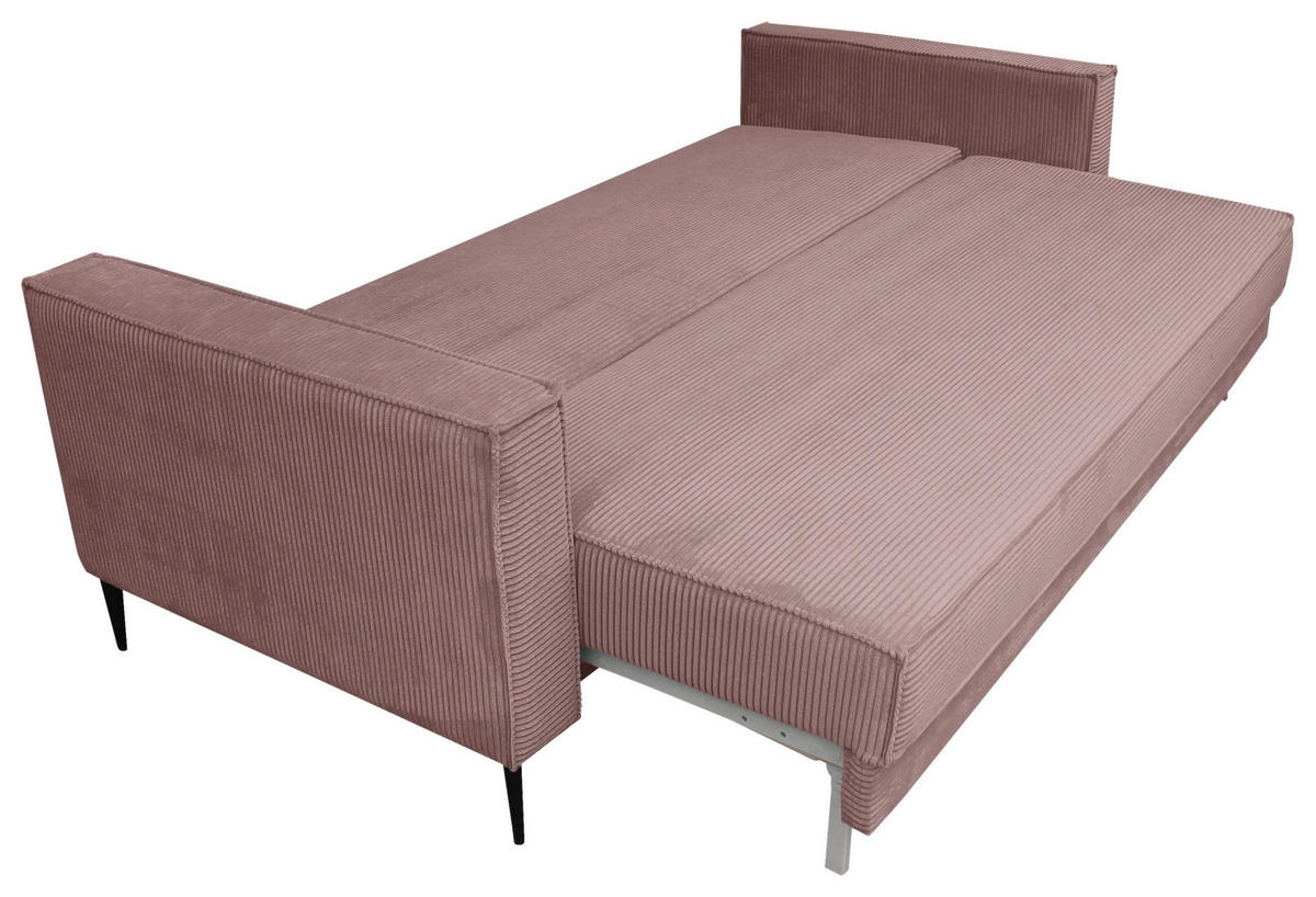SCHLAFSOFA  mit Liegefunktion, Rücken echt, haustierfreundlicher Bezug Cord Altrosa  - Schwarz/Altrosa, KONVENTIONELL, Textil/Metall (222/93/98cm) - Carryhome