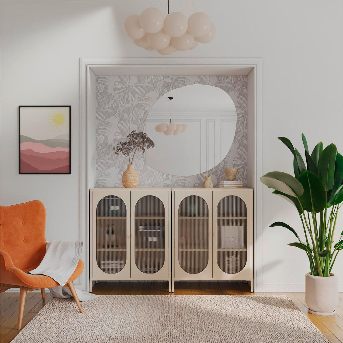 HIGHBOARD Luna   in 80/102/40 cm  - Creme, Design, Glas/Metall (80/102/40cm) - MID.YOU