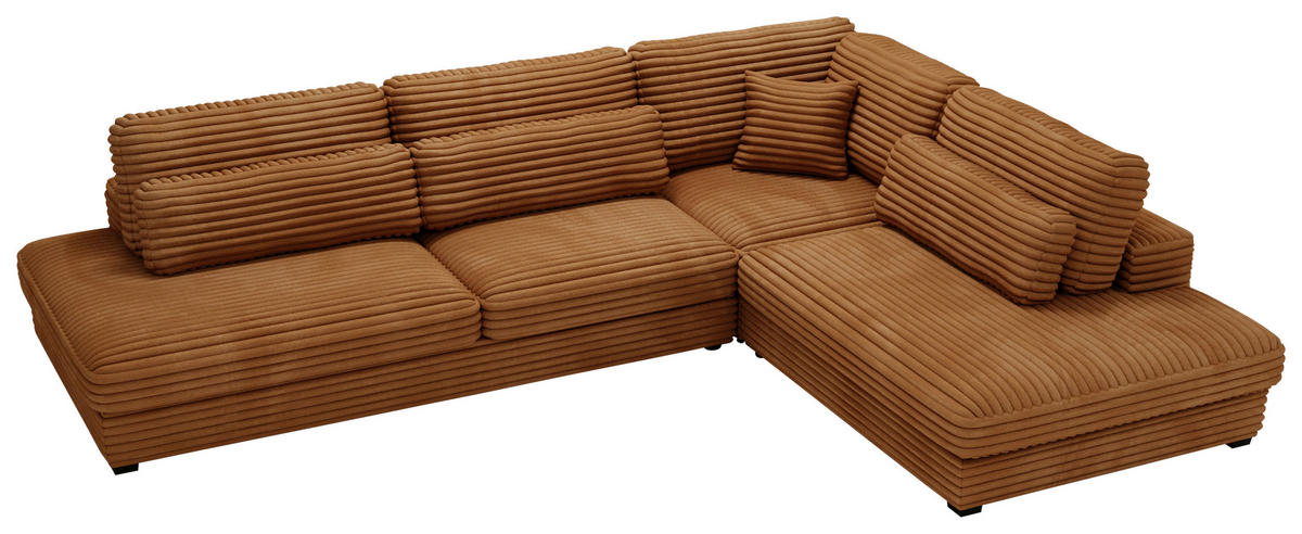 ECKSOFA in Cord, Plüsch Rostfarben  332/244 cm  - Rostfarben/Schwarz, Design, Kunststoff/Textil (332/244cm) - Livetastic