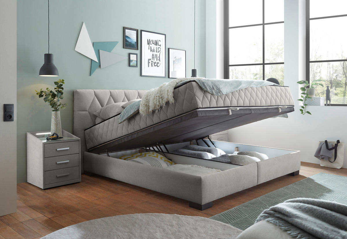BOXBETT 180/200 cm  in Hellgrau  - Hellgrau/Schwarz, Modern, Holzwerkstoff/Kunststoff (180/200cm) - MID.YOU