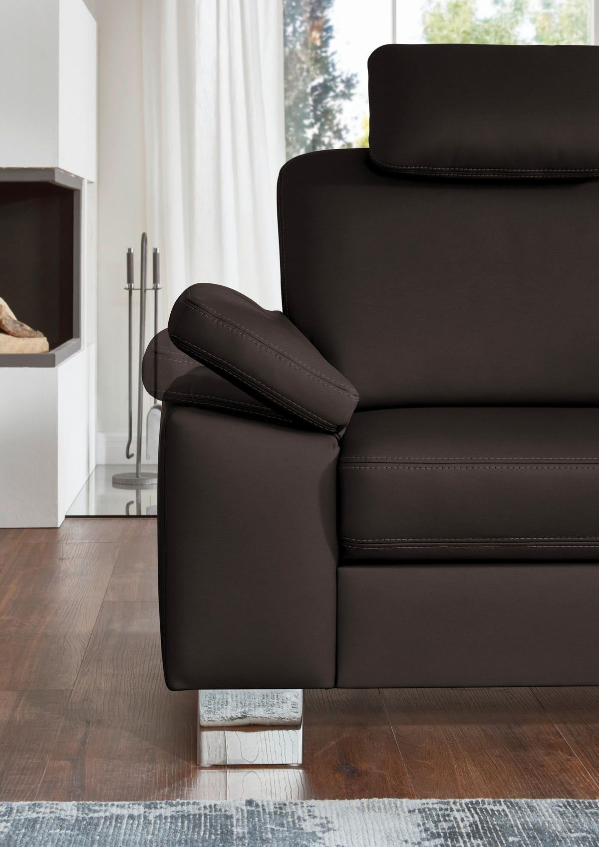 ECKSOFA  in Echtleder Mokka  248/235 cm  - Beige/Alufarben, Design, Leder/Metall (248/235cm) - Beldomo Premium