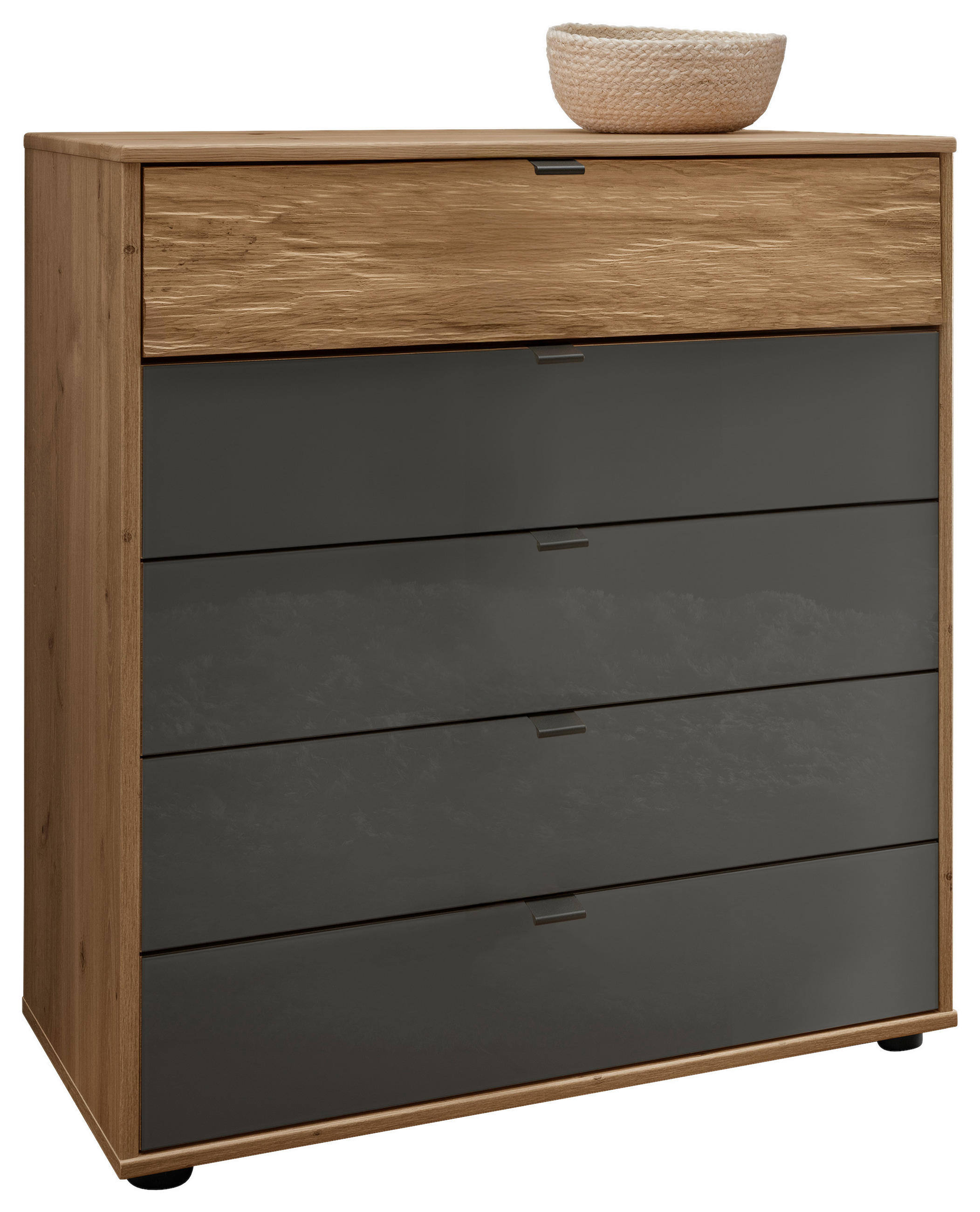 KOMMODE  in 80/86/49 cm  - Schieferfarben/Eiche Bianco, Design, Glas/Holz (80/86/49cm) - Dieter Knoll