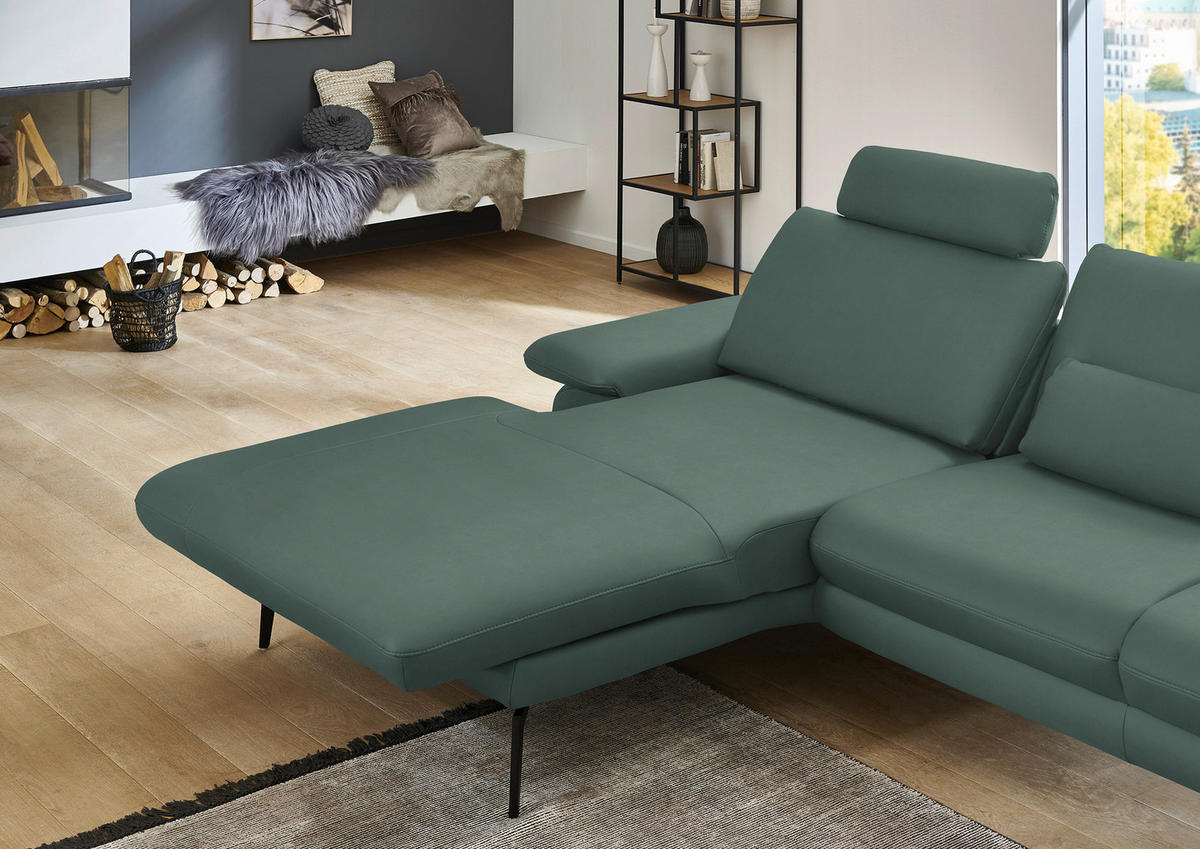 ECKSOFA in Echtleder Opal  - Opal/Schwarz, Design, Leder/Metall (180/310cm) - Dieter Knoll