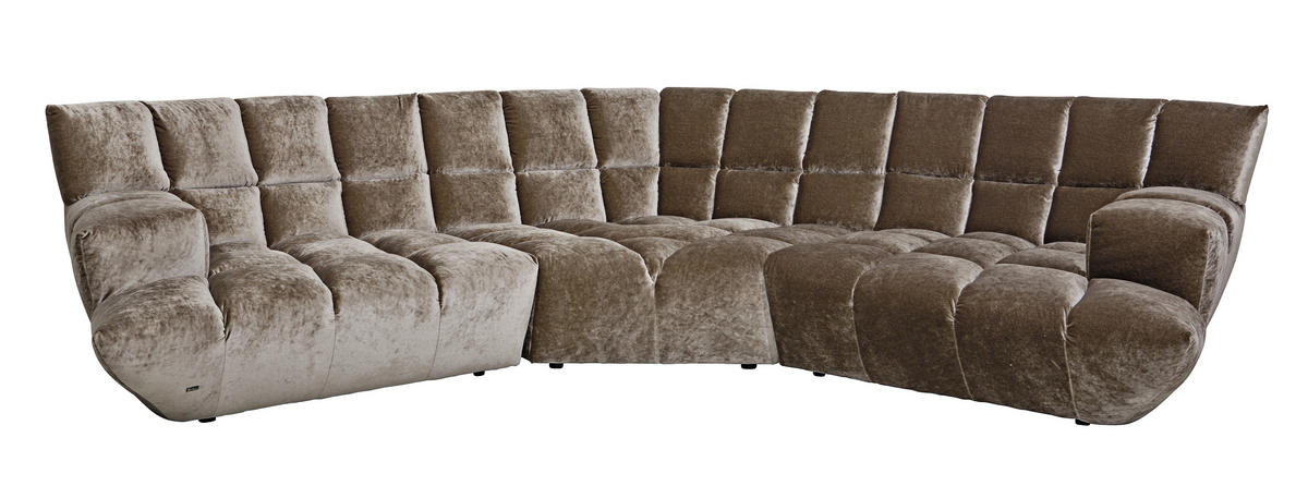 WOHNLANDSCHAFTOttomane rechts, L-Form  in Velours Hellbraun  - Hellbraun/Schwarz, Trend, Kunststoff/Textil (318/318cm) - Bretz