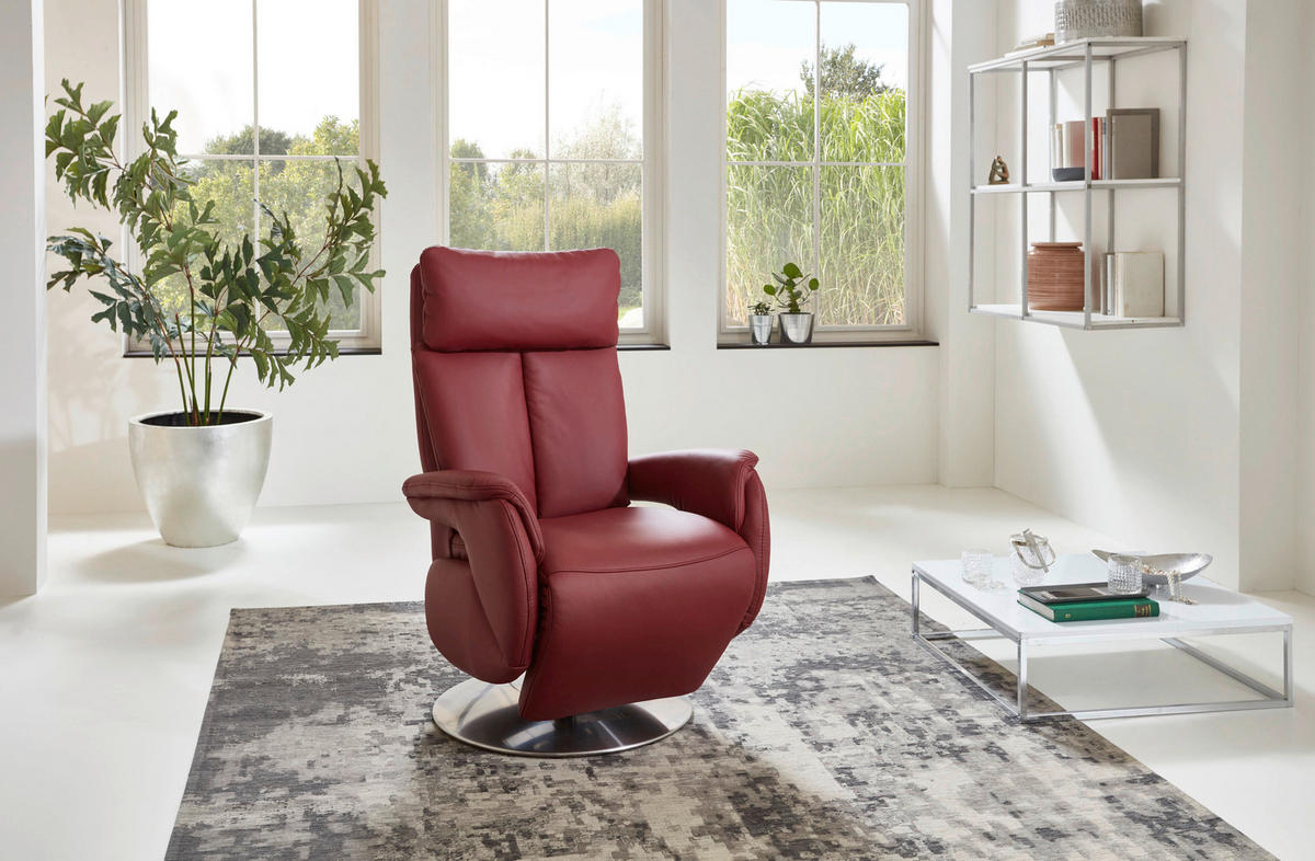 RELAXSESSEL in Leder Rot  - Edelstahlfarben/Rot, Design, Leder/Metall (78/113/81cm) - Cantus