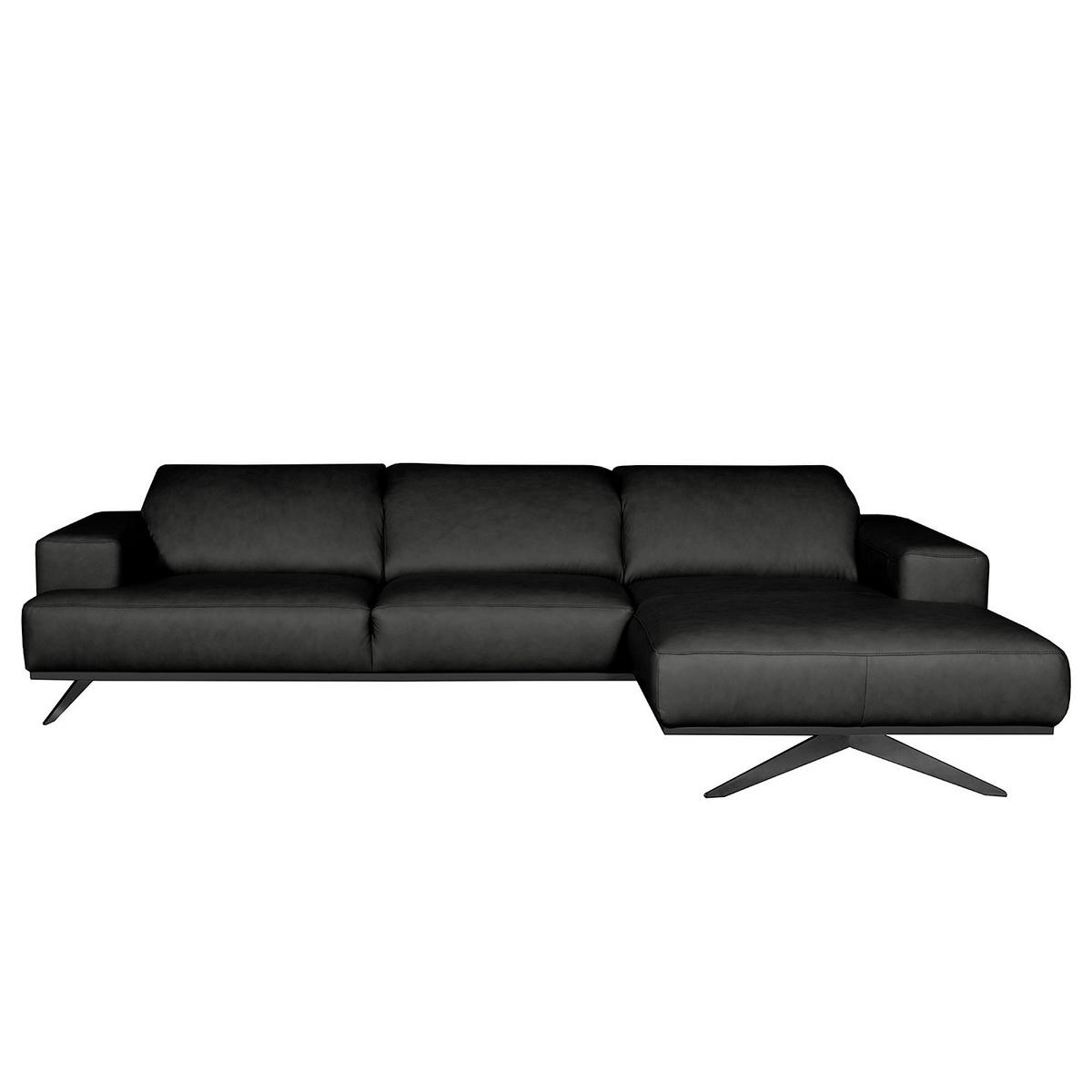 ECKSOFA  in Echtleder Schwarz  295/187 cm  - Schwarz, Design, Leder/Metall (295/187cm) - Livetastic