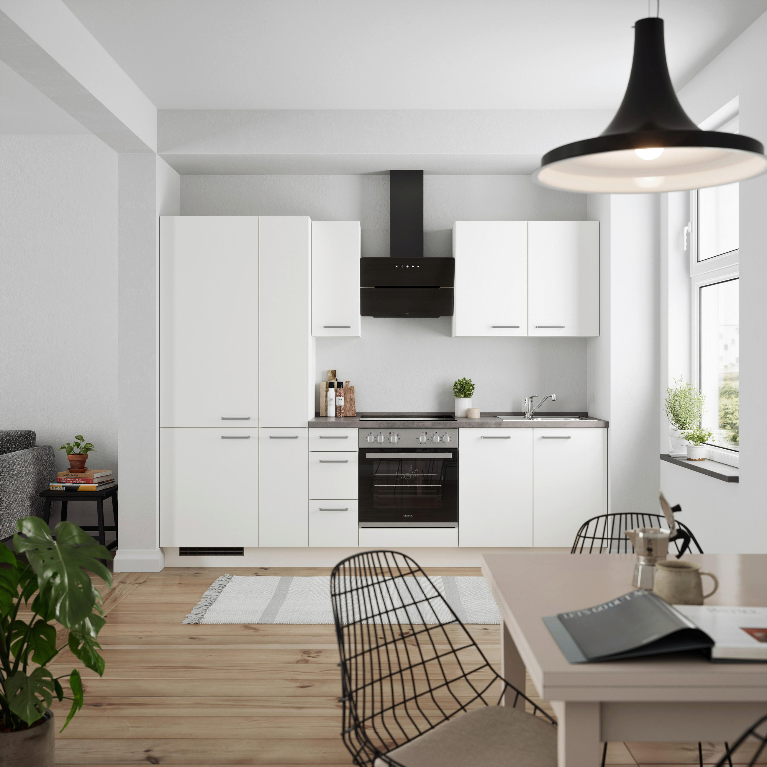 BUCĂTĂRIE FĂRĂ ELECTROCASNICE  - alb/culoare inox, Modern, metal/material pe bază de lemn (270cm) - Nobilia