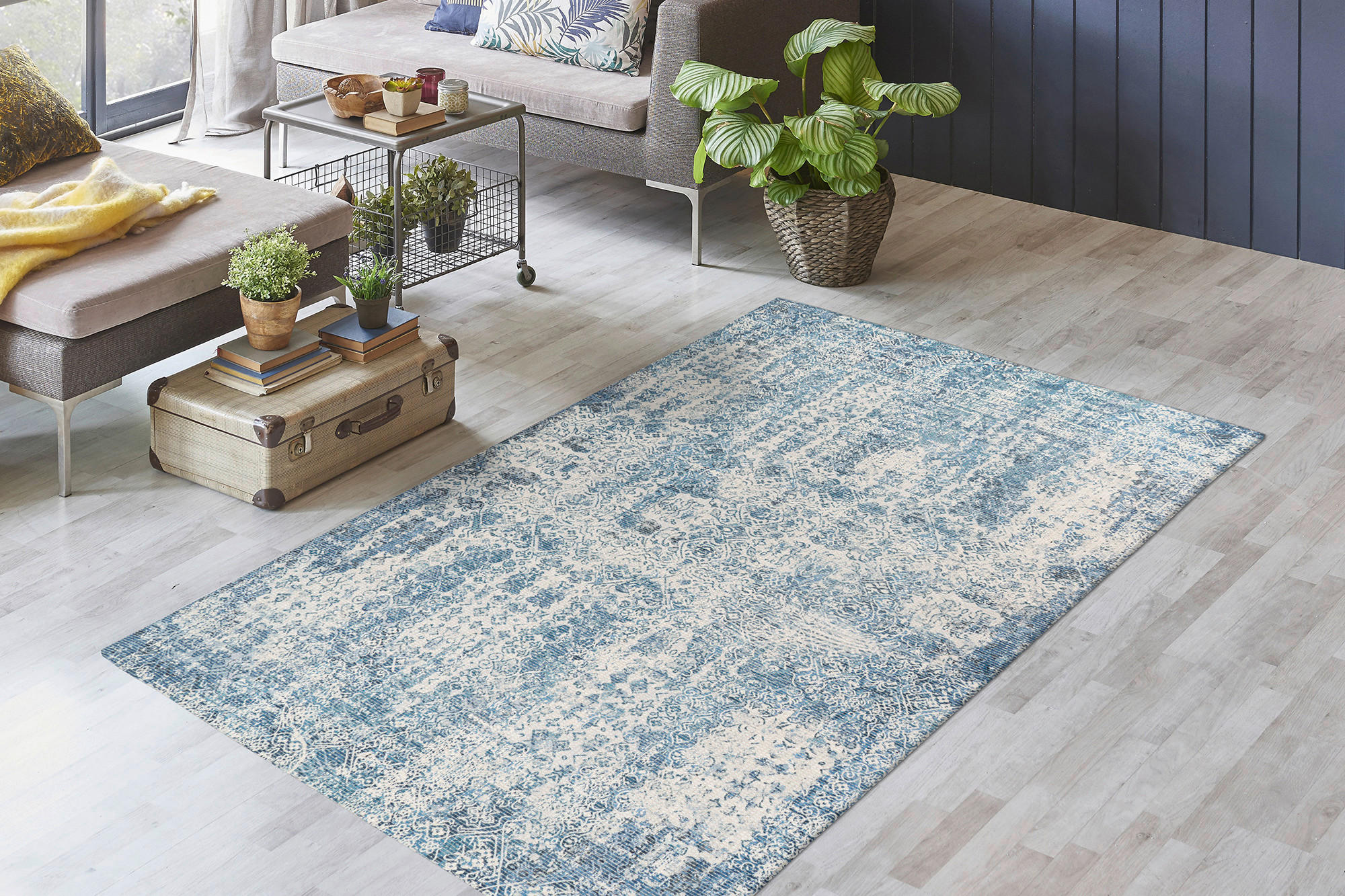 VINTAGE-TEPPICH 80/150 cm Percy 200 Blau  - Blau, KONVENTIONELL, Textil (80/150cm)