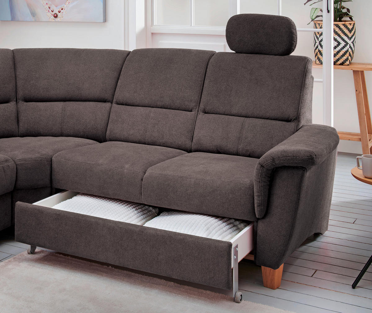 ECKSOFA in Struktur Anthrazit  - Wildeiche/Anthrazit, Konventionell, Holz/Textil (241/238cm) - Livetastic