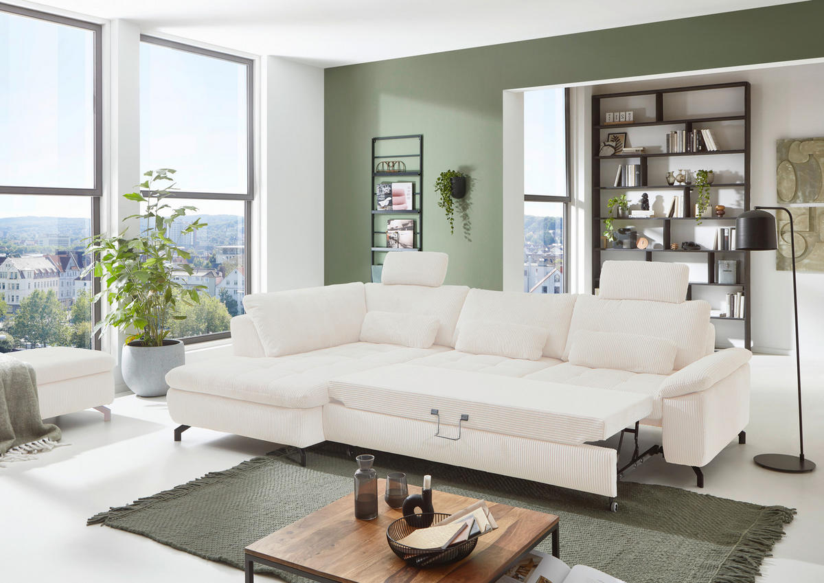 ECKSOFA in Cord, Velours Beige  - Beige/Schwarz, Design, Textil/Metall (197/291cm) - Beldomo Style