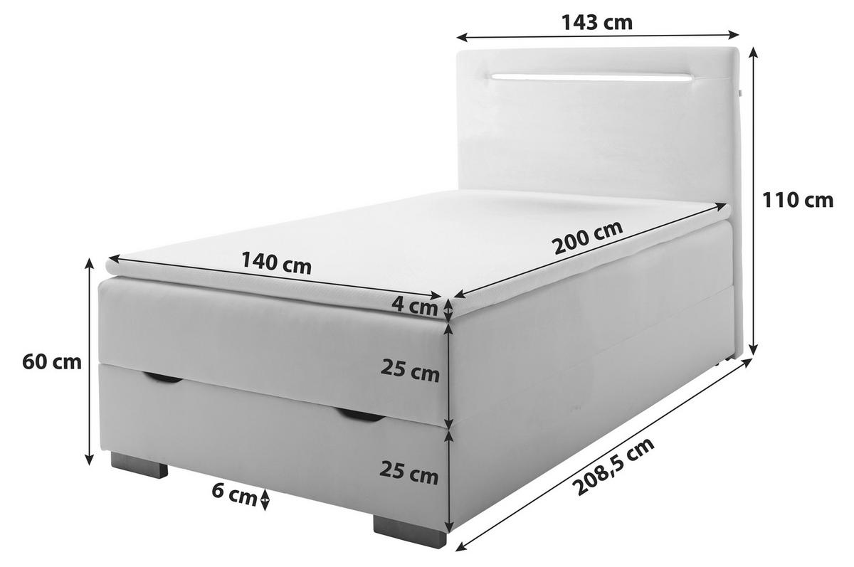 BOXBETT 140/200 cm  in Schwarz  - Edelstahlfarben/Schwarz, MODERN, Kunststoff/Textil (140/200cm) - Livetastic