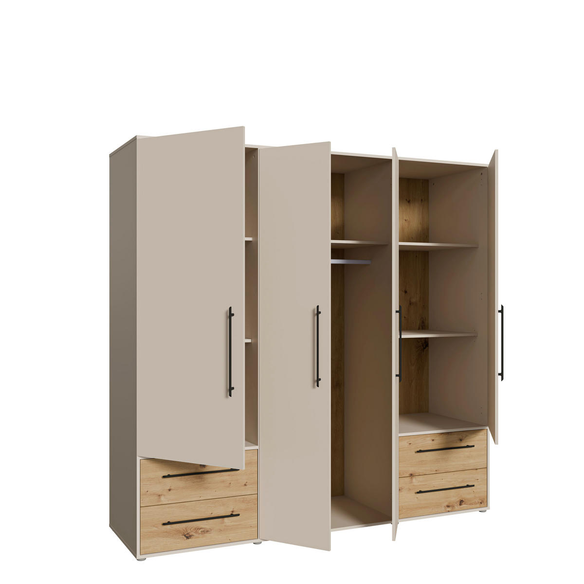 DREHTÜRENSCHRANK 205,9/200,1/58,8 cm,  in Sandfarben, Eiche Artisan, 4 Tür(en)  - Sandfarben/Schwarz, KONVENTIONELL, Holzwerkstoff/Kunststoff (205,9/200,1/58,8cm) - Milino