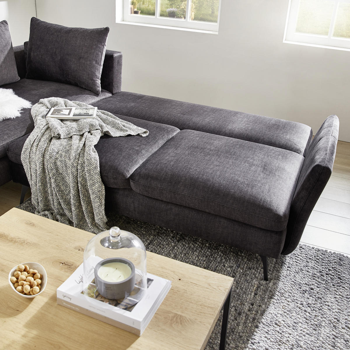 ECKSOFA in Webstoff Dunkelgrau  - Dunkelgrau/Schwarz, Design, Textil/Metall (182/282cm) - Stylife