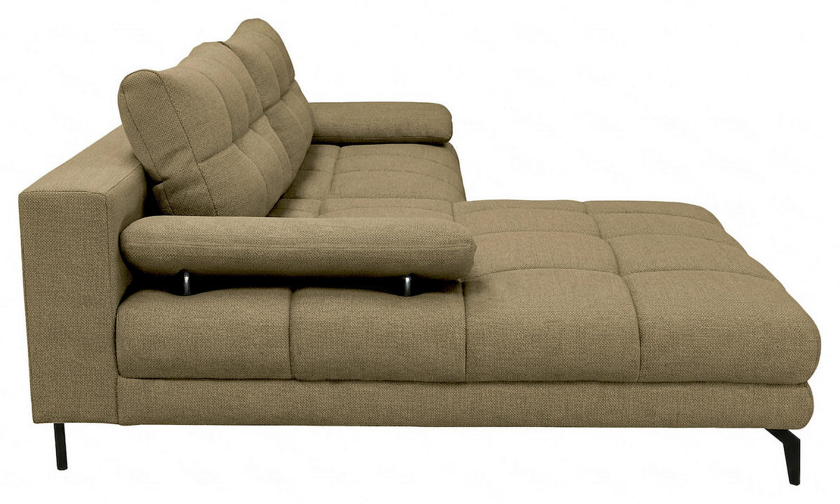 ECKSOFA Olivgrün Struktur Rückenkissen, Bettkasten, Schlaffunktion, Rücken echt, Armteilverstellung, Liegefläche im Originalstoff  - Beige/Schwarz, MODERN, Textil/Metall (181/263cm) - Carryhome