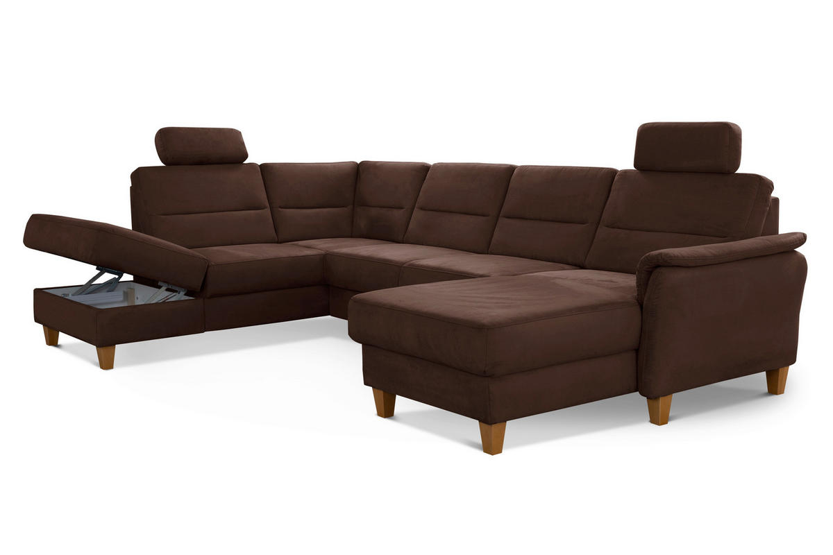 WOHNLANDSCHAFT in Mikrofaser Dunkelbraun  - Eichefarben/Dunkelbraun, Konventionell, Holz/Textil (212/308/163cm) - Sit & More