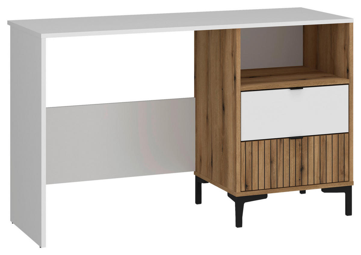 SCHREIBTISCH 120/60/78 cm  in Weiß, Eichefarben  - Eichefarben/Schwarz, MODERN, Holzwerkstoff/Kunststoff (120/60/78cm) - MID.YOU
