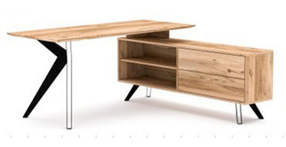 ECKSCHREIBTISCH 160/160/75 cm  in Eichefarben  - Eichefarben/Schwarz, Natur, Holz/Metall (160/160/75cm) - Linea Natura