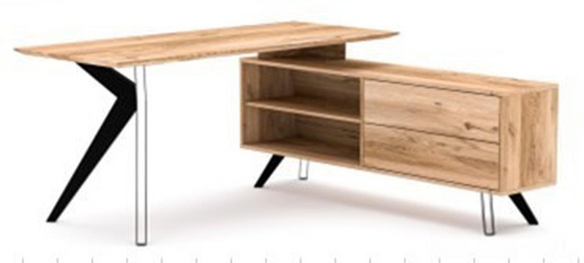 ECKSCHREIBTISCH 160/160/75 cm  in Eichefarben  - Eichefarben/Schwarz, Natur, Holz/Metall (160/160/75cm) - Linea Natura