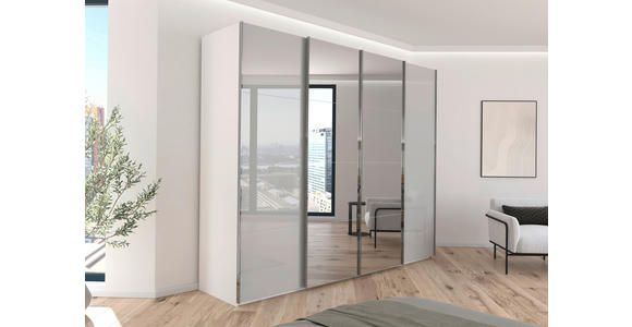 SCHWEBETÜRENSCHRANK 271/223/68 cm 4-türig Weiß, Seidengrau  - Chromfarben/Seidengrau, Design, Glas/Holzwerkstoff (271/223/68cm) - Novel