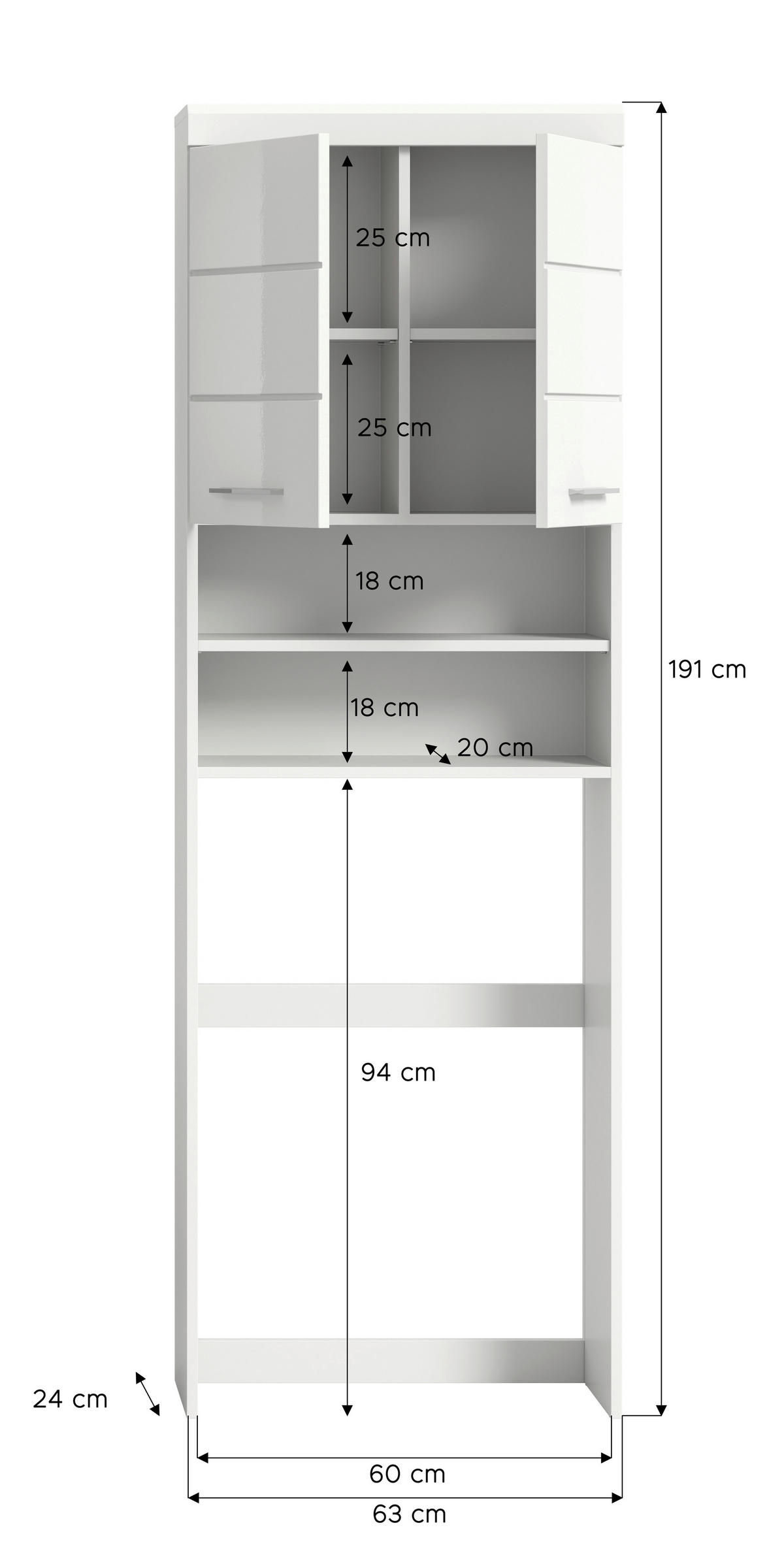 OMARICA ZA PRALNI STROJ  bela, visoki sijaj  - srebrne barve/črna, Moderno, umetna masa/leseni material (63/191/24cm) - MID.YOU