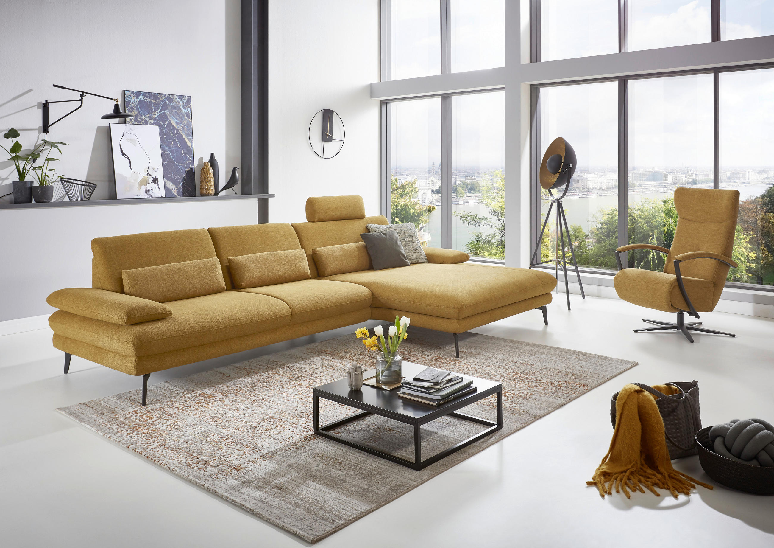 WOHNLANDSCHAFT in Chenille Currygelb - Currygelb/Schwarz, Design, Textil/Metall (310/180cm) - Dieter Knoll