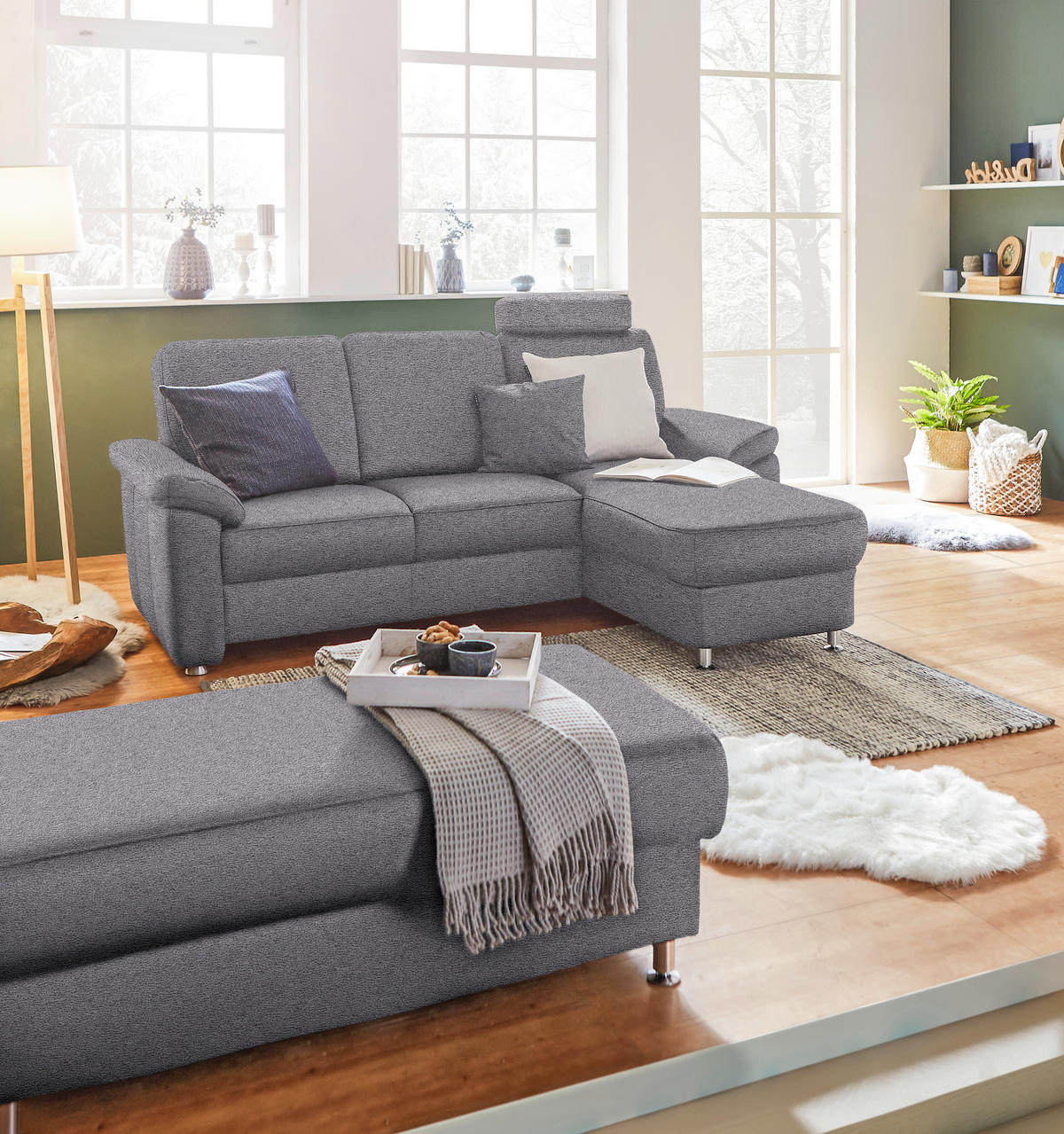 ECKSOFA in Webstoff Grau  - Chromfarben/Grau, Konventionell, Textil/Metall (220/163cm) - Beldomo System