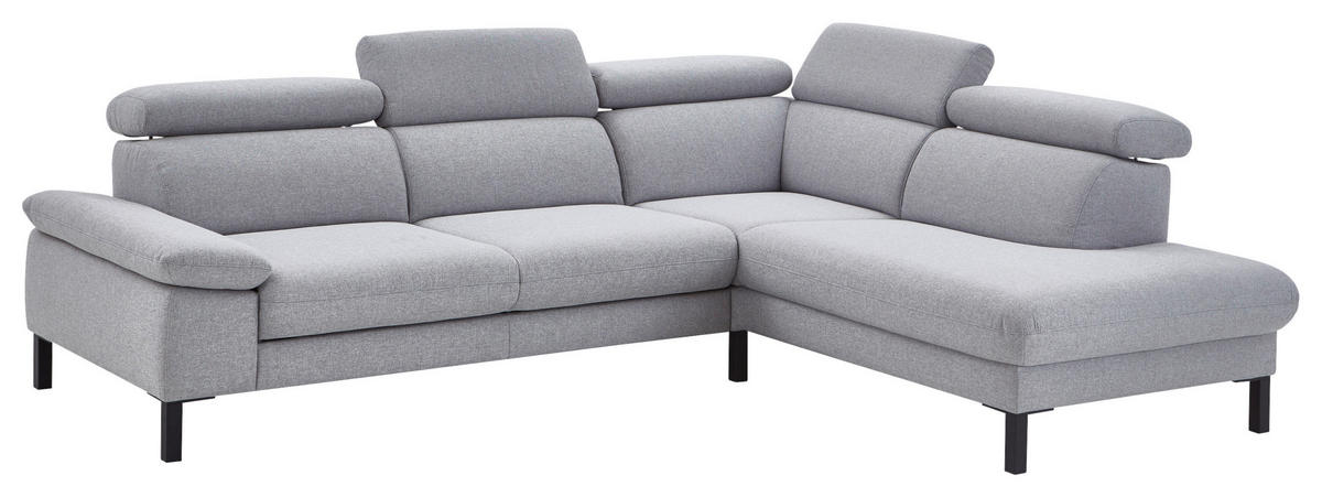 ECKSOFA in Flachgewebe Hellgrau  - Hellgrau/Schwarz, Design, Holzwerkstoff/Textil (272/217cm) - Pure Home Comfort