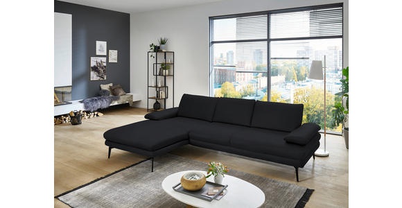 ECKSOFA in Echtleder Anthrazit 180/310 cm - Anthrazit/Schwarz, Design, Leder/Metall (180/310cm) - Dieter Knoll