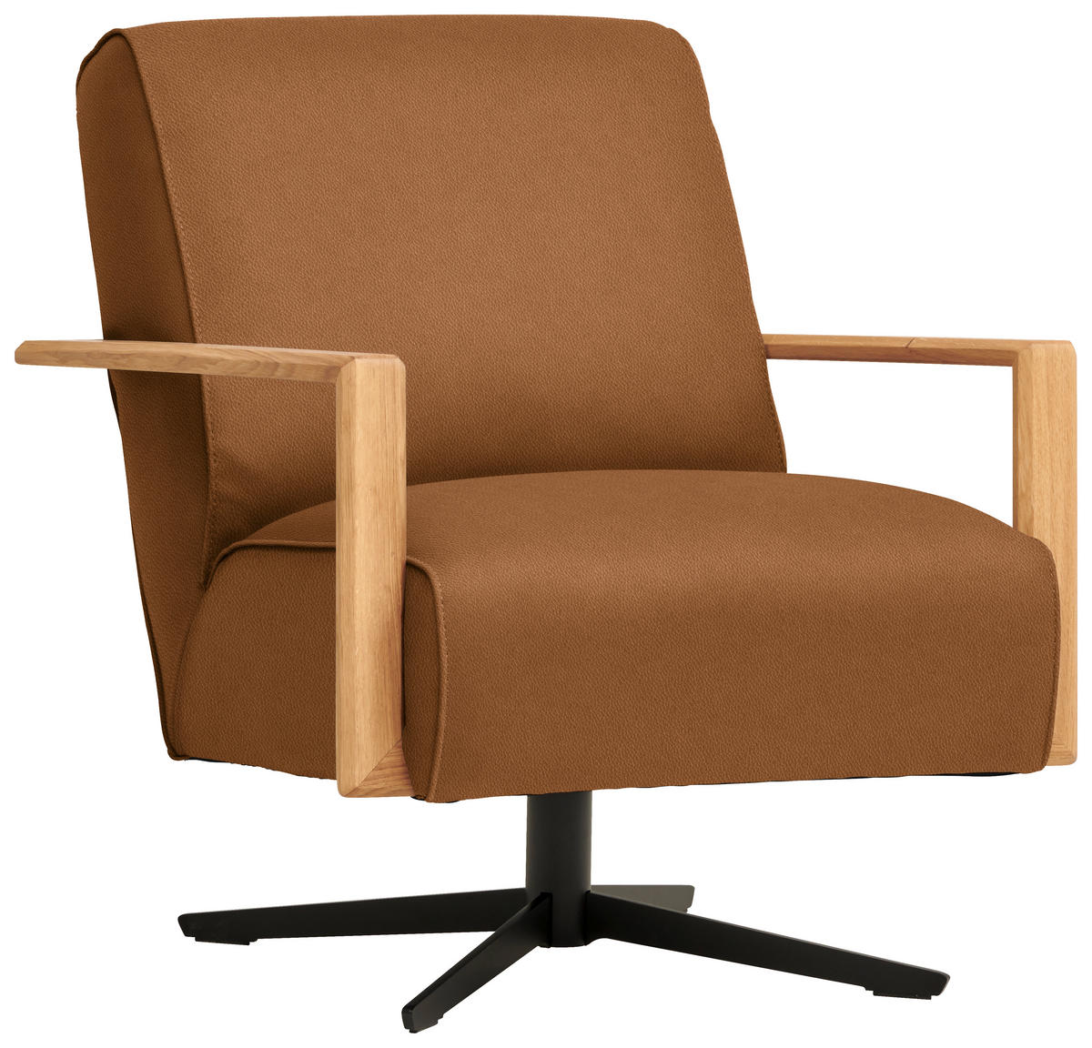 SESSEL in Echtleder Hellbraun  - Wildeiche/Hellbraun, Design, Leder/Holz (72/82/86cm) - Koinor