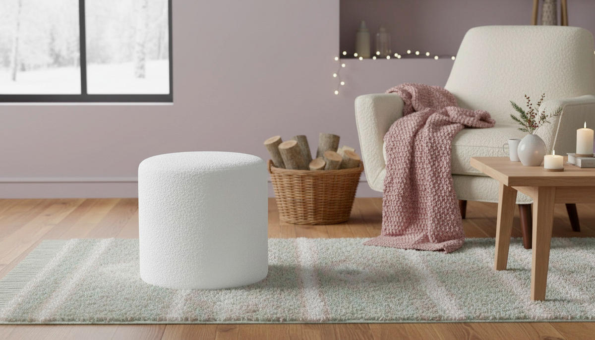 POUF Teddystoff Uni Weiß  - Weiß, Trend, Holzwerkstoff/Textil (35/35cm) - Novel