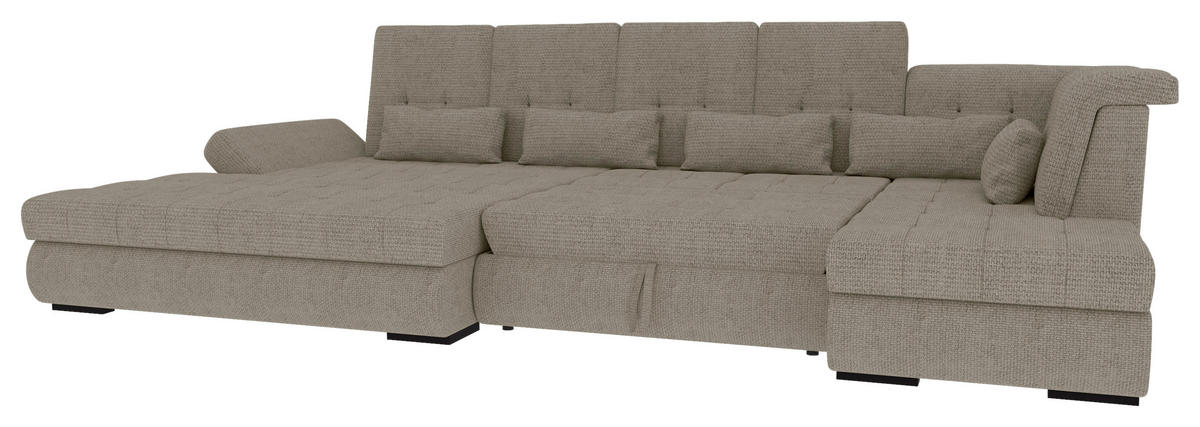 WOHNLANDSCHAFT Greige Struktur  - Greige/Schwarz, KONVENTIONELL, Kunststoff/Textil (212/358/222cm) - Carryhome