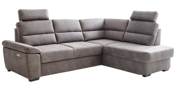 WOHNLANDSCHAFT inkl.Funktionen Grau Lederlook - Dunkelbraun/Grau, KONVENTIONELL, Kunststoff/Textil (251/193cm) - Cantus