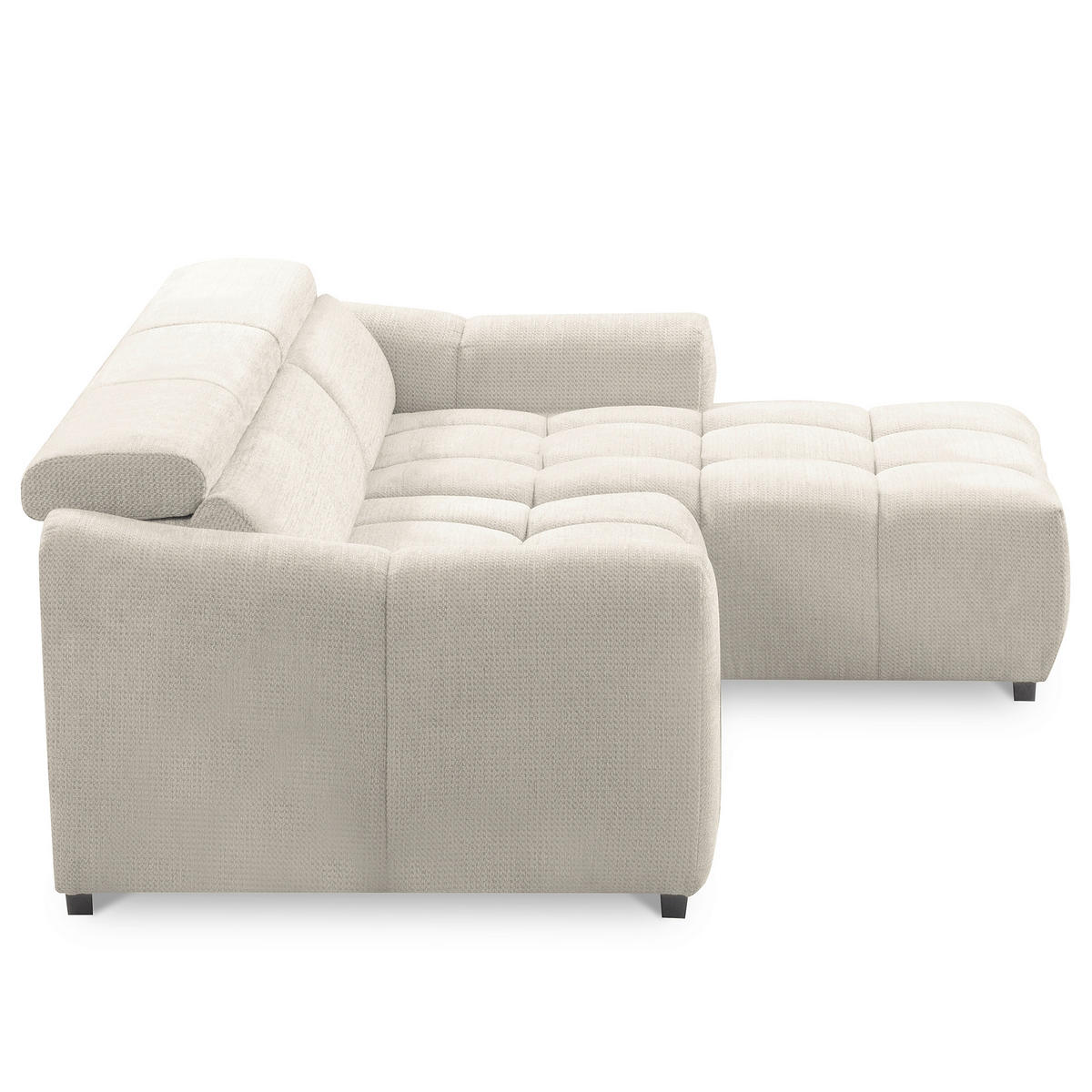 ECKSOFA AVEIRO Weiß Webstoff Bettkasten, Kopfteilverstellung, Sitzvorzug  - Schwarz/Weiß, Design, Kunststoff/Textil (274/177cm) - Livetastic