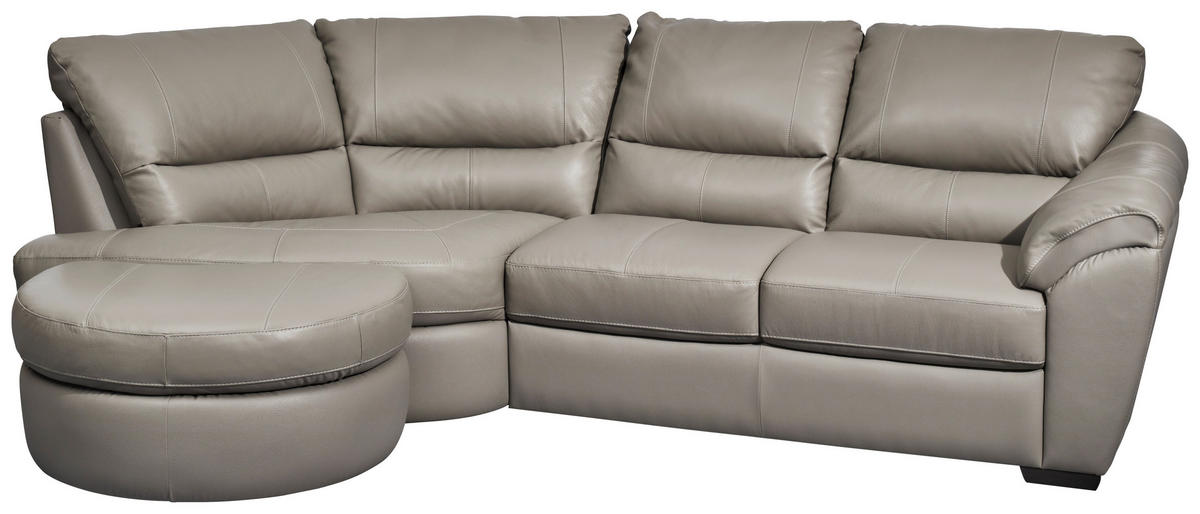 ECKSOFA  in Kombination Echtleder/Lederlook Grau  194/273 cm  - Wengefarben/Grau, KONVENTIONELL, Leder/Holz (194/273cm) - Livetastic