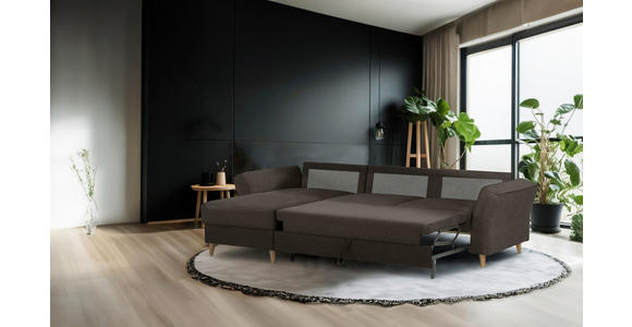 ECKSOFA Graubraun Flachgewebe - Eichefarben/Graubraun, KONVENTIONELL, Holz/Textil (265/159cm) - Carryhome
