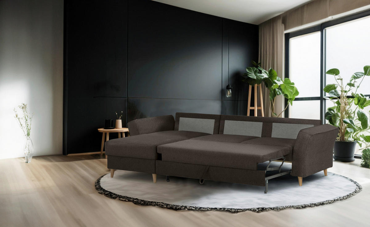 ECKSOFA in Flachgewebe Graubraun  - Eichefarben/Graubraun, Konventionell, Holz/Textil (265/159cm) - Carryhome
